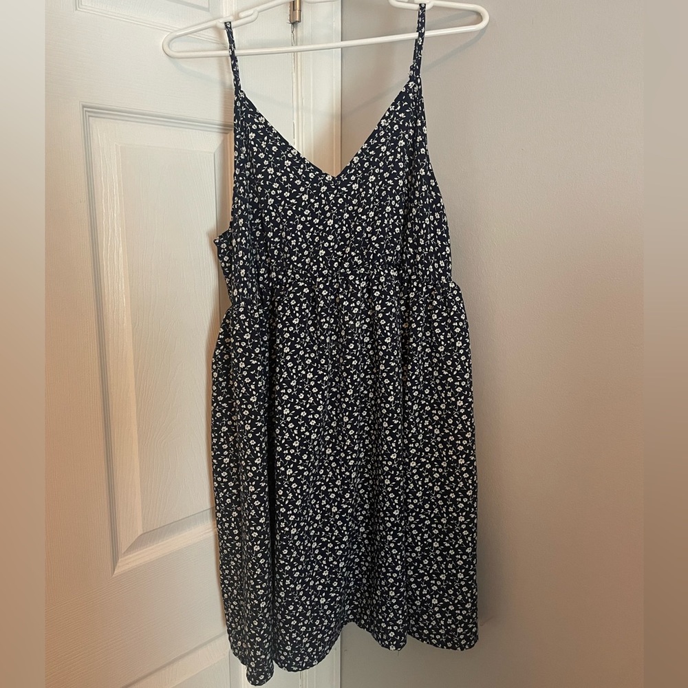 Navy blue and white floral dress